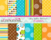 Boy Polka Dot Owls Cute Digital Papers Backgrounds for Invitations, Card Design, Scrapbooking, and Web Design Il_170x135