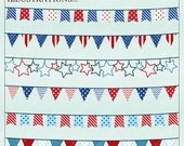 Patriotic Bunting Cute Digital Clipart for Card Design, Scrapbooking, and Web Design, 4th of July Banner Il_170x135
