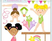 Girls Gymnastics Cute Digital Clipart for Commercial and Personal Use, Gymnast Gymnastic Clipart Graphics Il_170x135