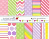 Girls Gymnastics Cute Digital Papers Backgrounds for Personal and Commercial Use, Girl Pink Purple Patterns Pink Backgrounds Il_170x135