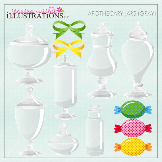 Apothecary Jars Gray Cute Digital Clipart for Invitations, Card Design, Scrapbooking, and Web Design Il_570xn