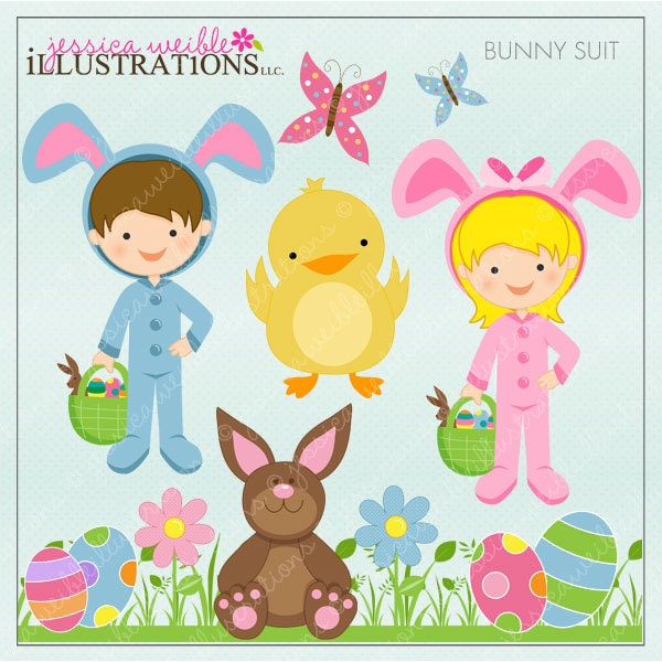 Bunny Suit Cute Digital Clipart for Card Design, Scrapbooking, and Web Design Il_570xn