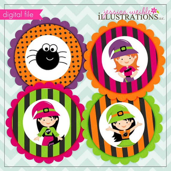3 Little Witches Theme - Printable Party Tags - Circles -Cupcake Toppers Il_570xn