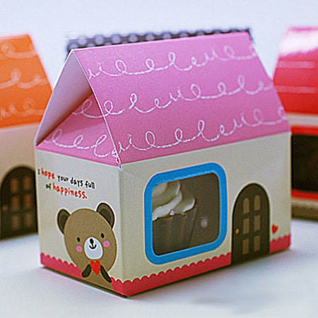 5 Pink Mini House Paper Gift Boxs (2.55 x 1.6 x 2.55in)