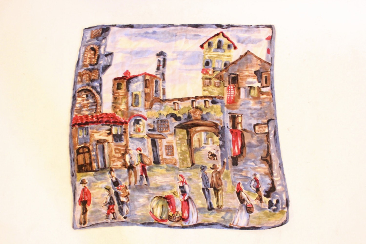MARKET DAY 70s Silk Marketplace Peasant Impressionist Scarf