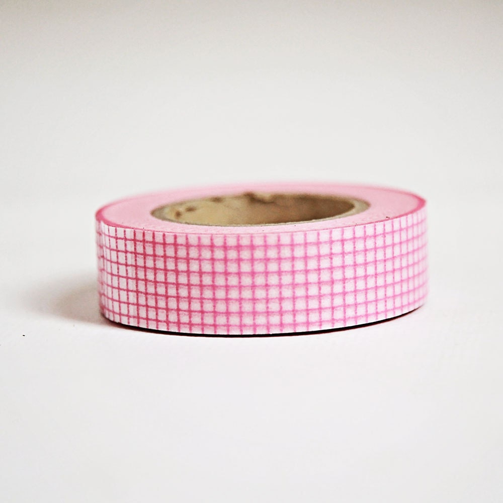 Pink Grid Japanese Washi Tape-  Single Roll 15 mm