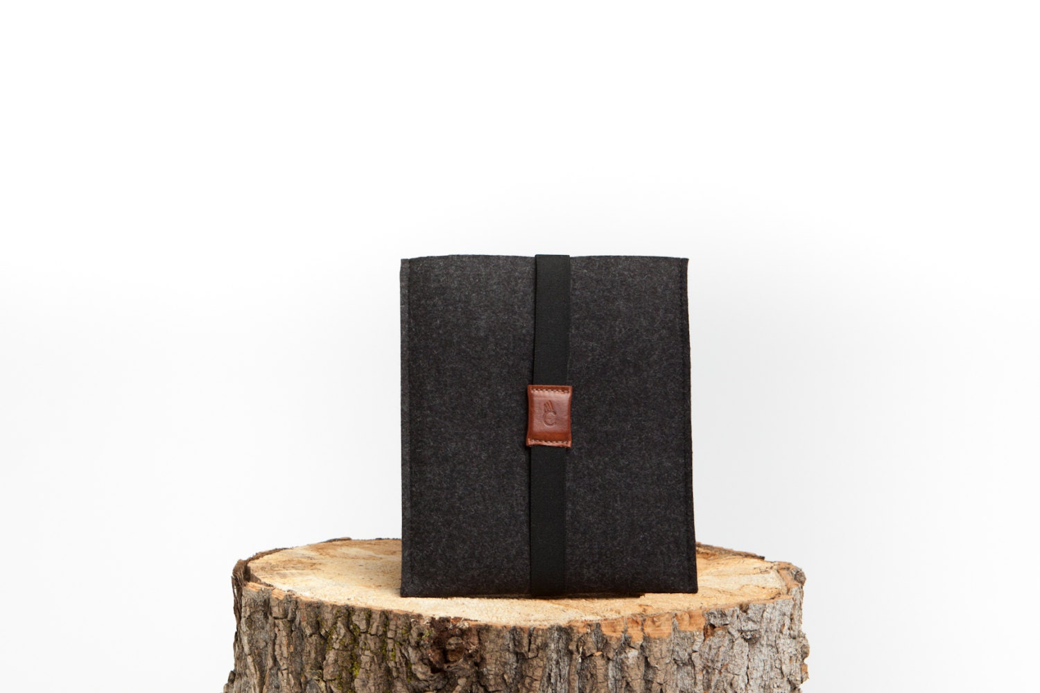 iPad Sleeve - Black Wool Felt and Leather