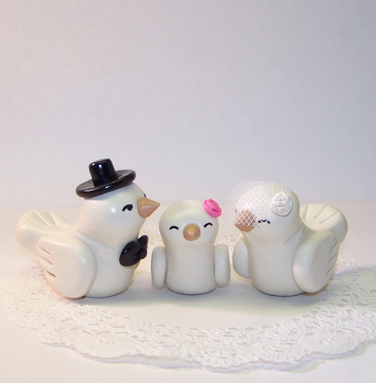 Lovebirds and Baby Wedding Cake Topper - Colors of Choice