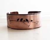 Copper bird cuff bracelet, handmade nature silhouette cuff, hand pierced. - justplainsimple