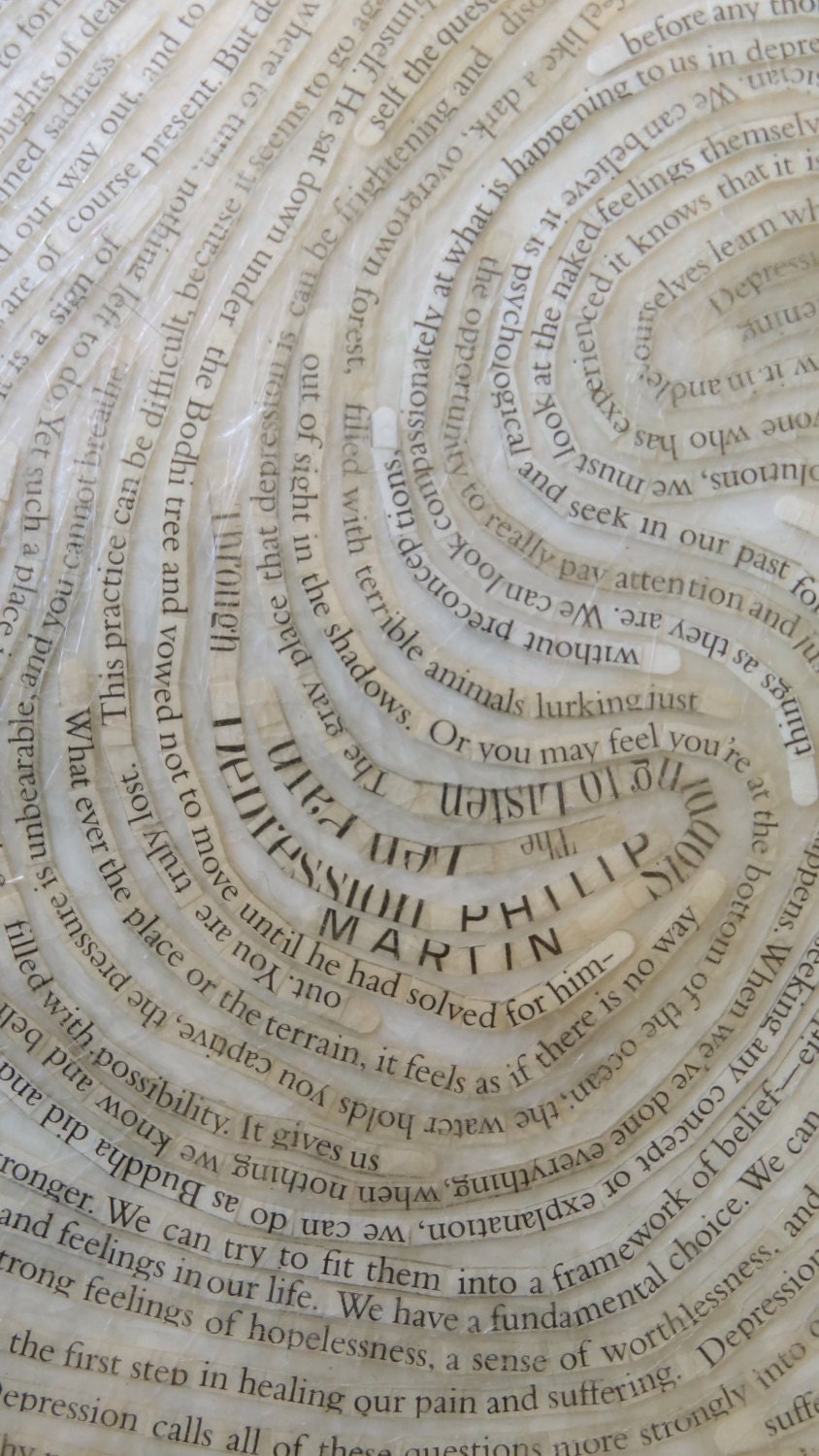 SALE (see description for details) The Zen Path Through Depression - Original Text Thumbprint Collage