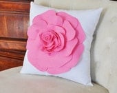 Decorative Bright Pink Rose on White Throw Pillow 14 x 14