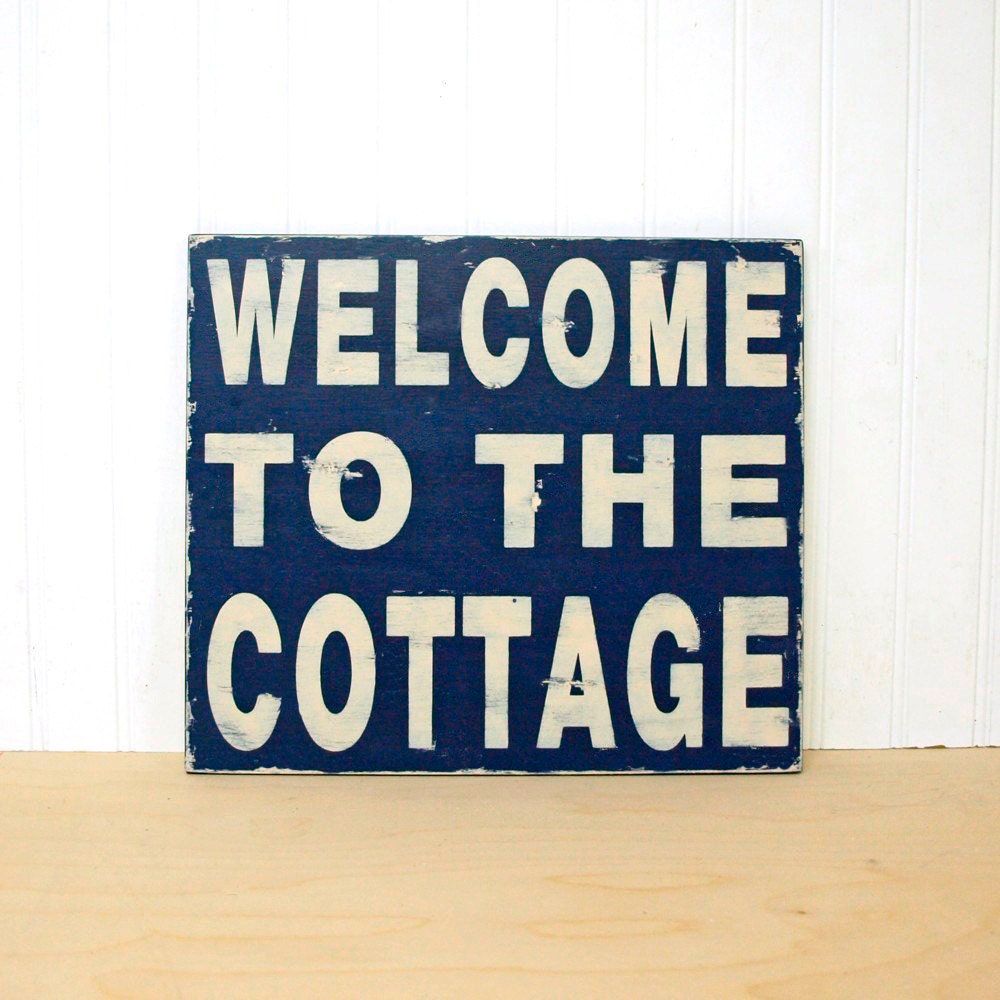 Welcome to the Cottage Wood Sign Navy Blue