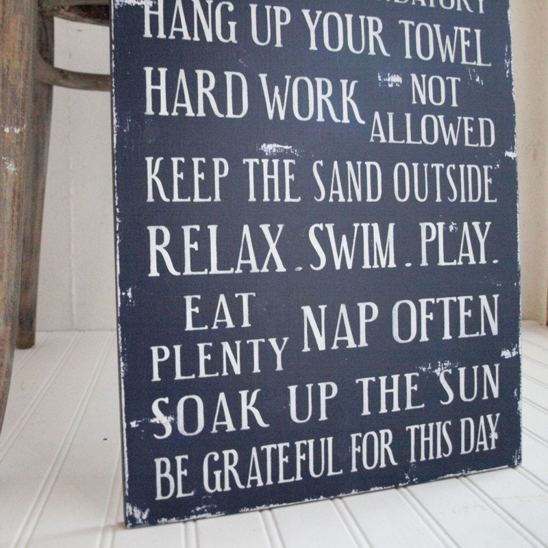 Lake House Rules, Beach House Rules or Cottage Rules Wood Sign. Choose Your First Line and Color. Flip Flops Are Mandatory