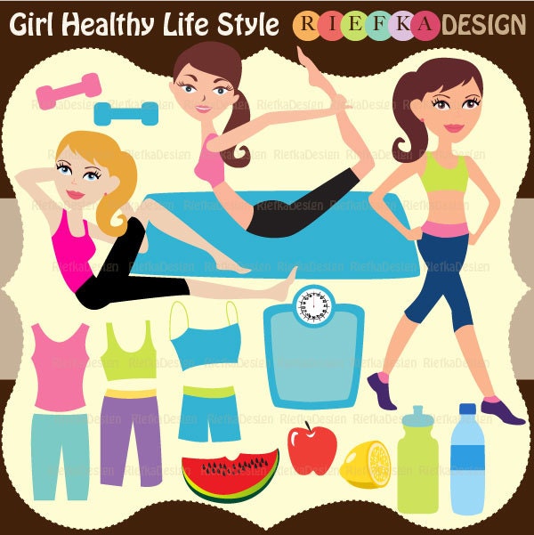 Girl Healthy Life Style Clipart Set