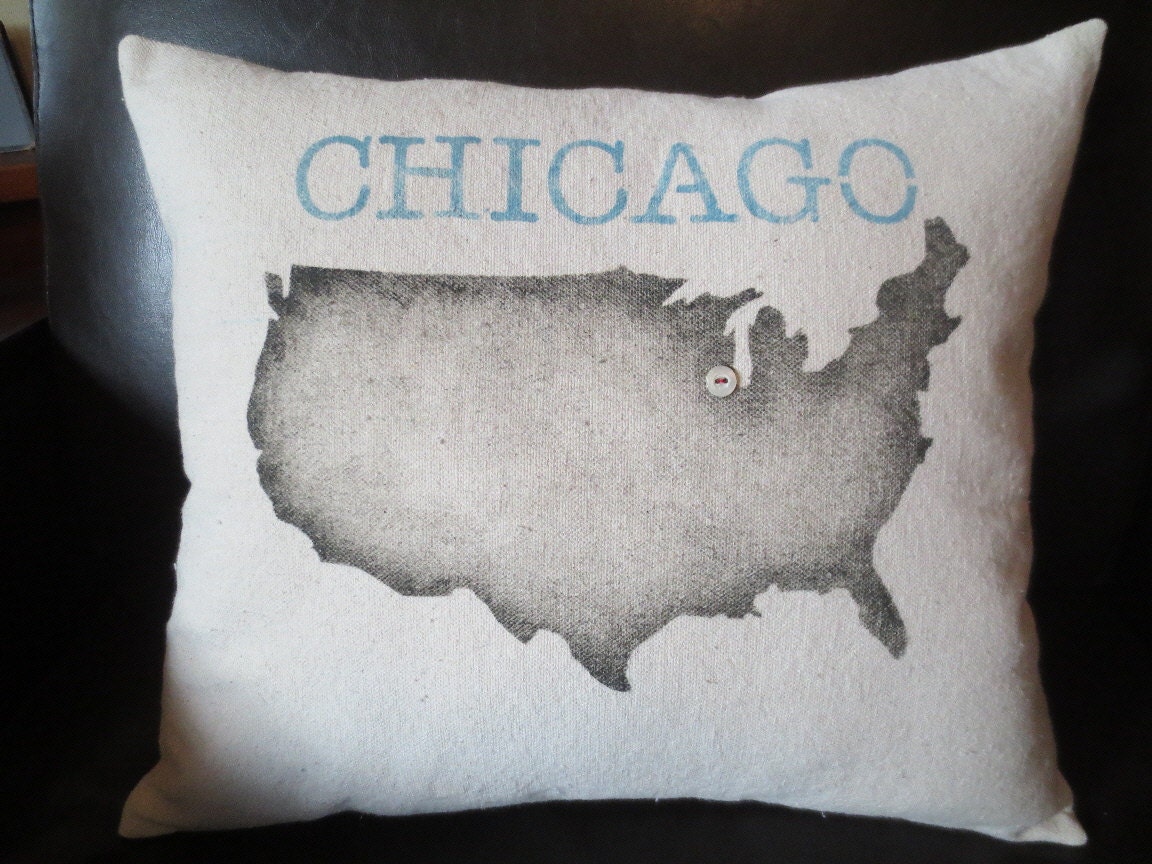 Aqua Blue U.S. Silhouette Chicago Pillow