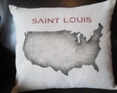 Dark Aqua Blue U.S. Silhouette St. Louis Pillow