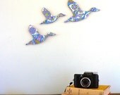 Trio of Flying Ducks - Retro Blue, Purple