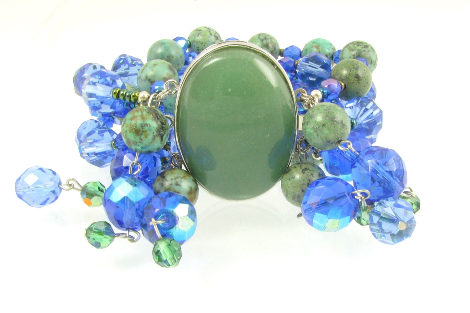 Blue Bracelet - Semi Precious Jewelry - Cuff Bracelet - Semi Precious Stone - Blue, Green,Turquoise Stones- Aventurine Stone