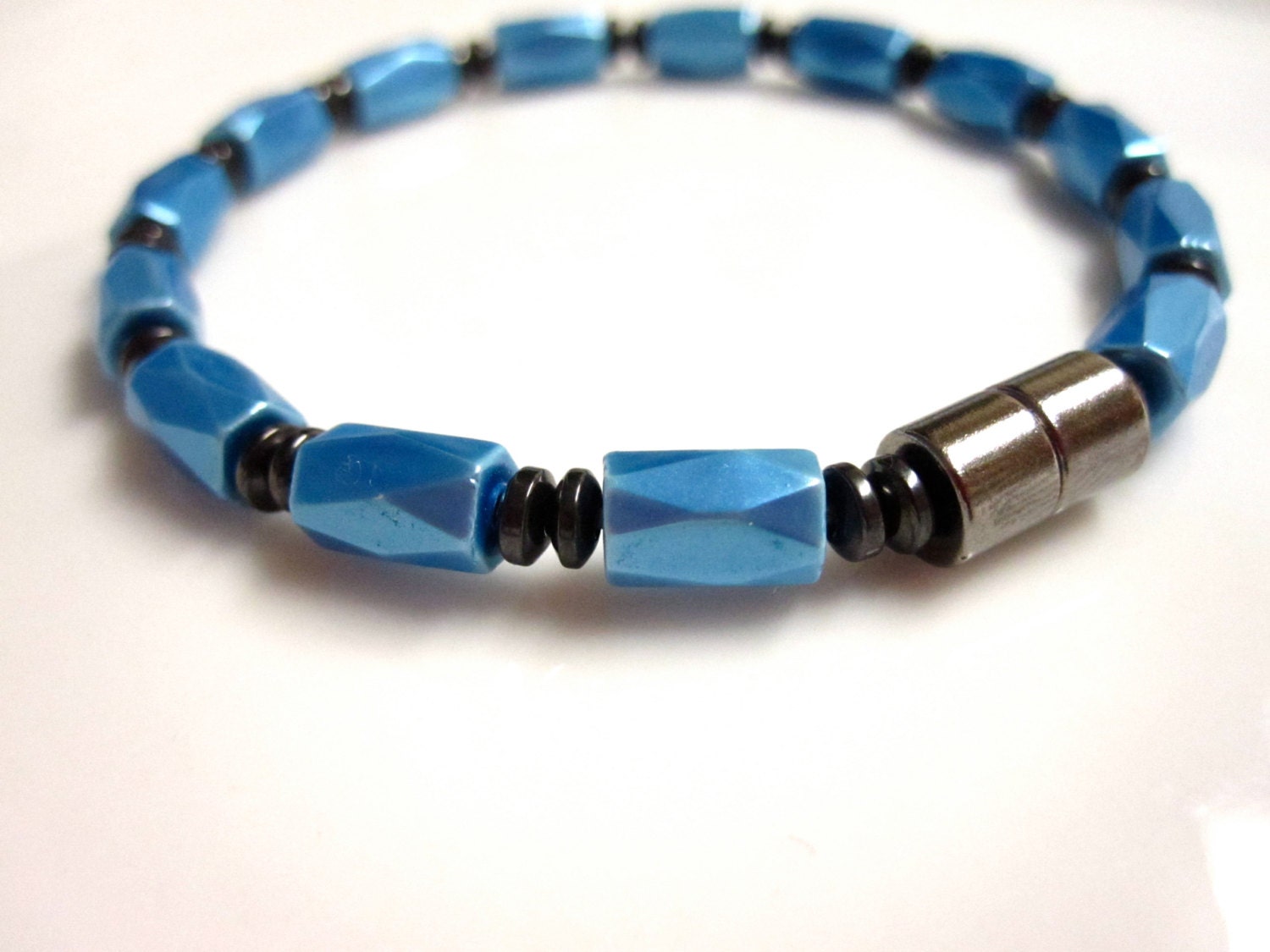 Magnetic Hematite Bracelet, High Power Blue Faceted Bracelet