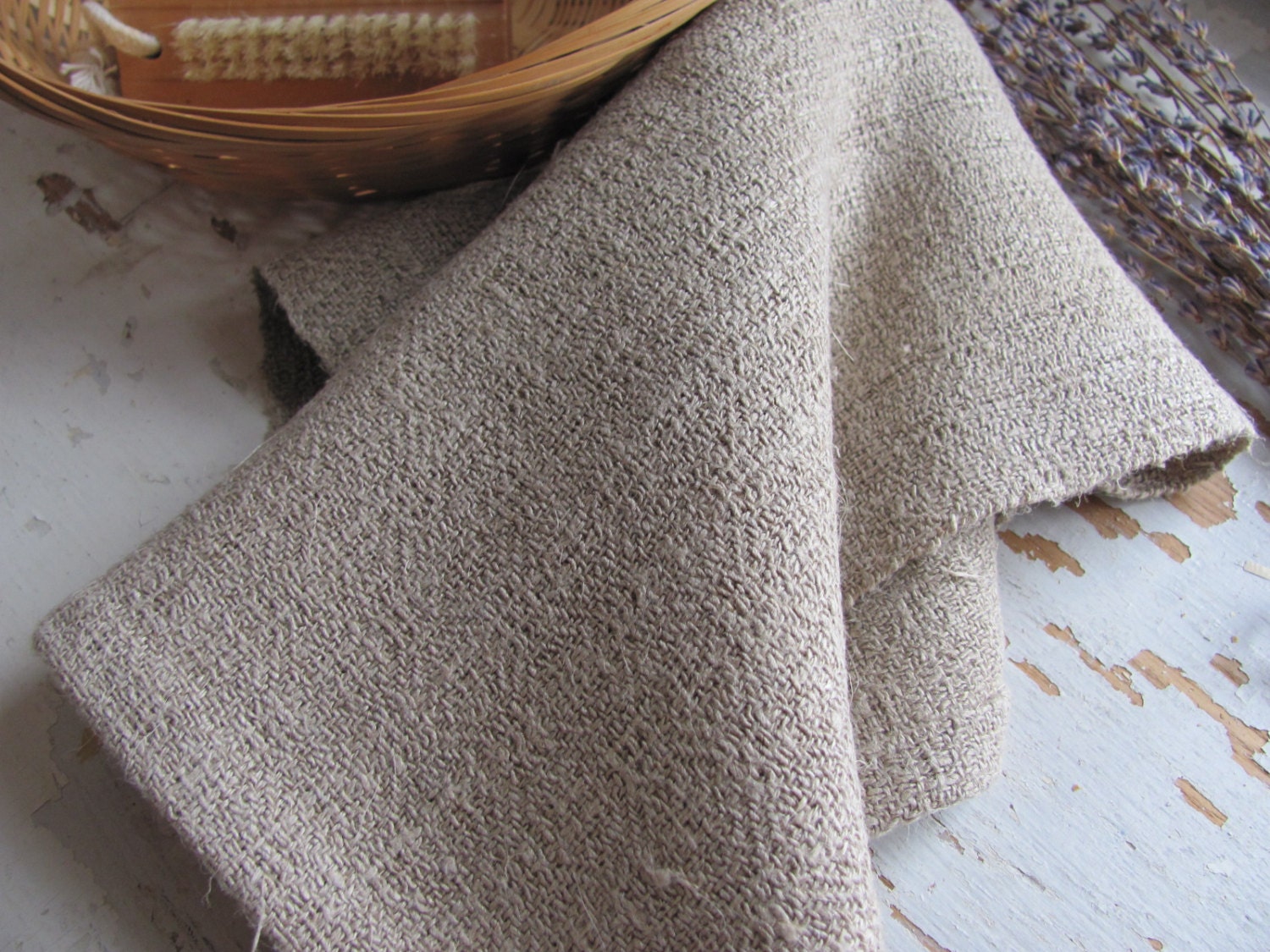 Natural Linen Hand or Spa Towel, Handwoven, Patterned Texture, Rustic Cottage, Traditional Home Decor, Farmhouse, Cabin Bath, Beauty, Body