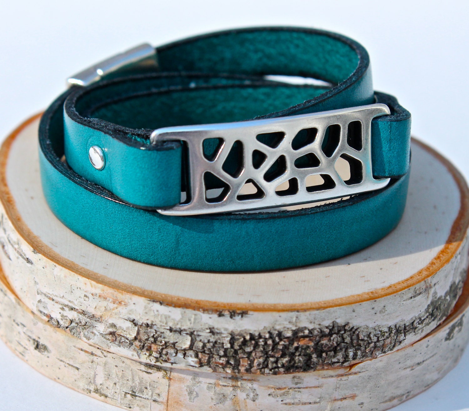 Turquoise Leather Triple Wrap Bracelet Cool Mom Gift Amy Fine Design