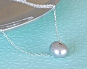 Floating Pearl Necklace, Freshwater Grey Pearl Necklace, Sterling Silver Necklace