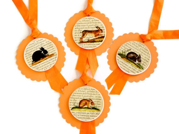 Gift Tags  Hang Tags  Name Tags  Set of 4  Les Lapins Tags