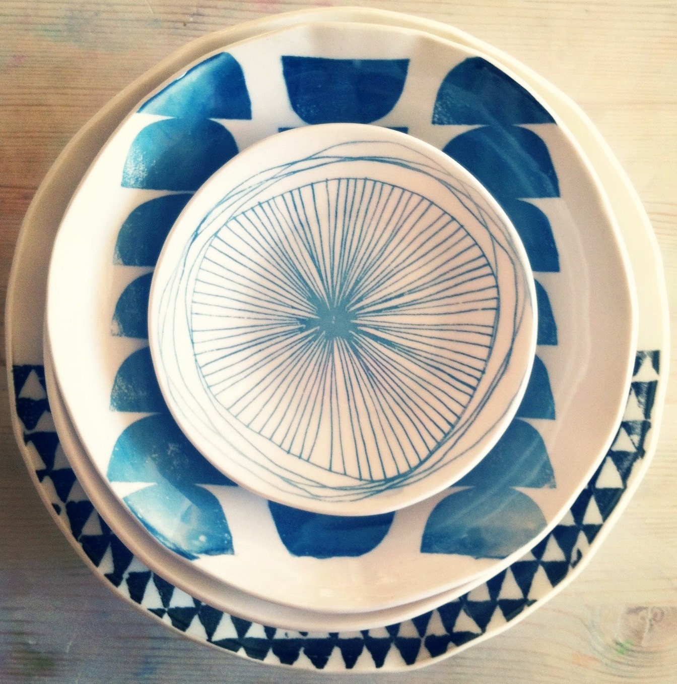 porcelain 8 dish set screenprinted design.   MADE TO ORDER