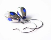 Silver Drop Earrings - Royal Blue, Czech Glass Jewelry, Teardrop, Modern, Polkadot