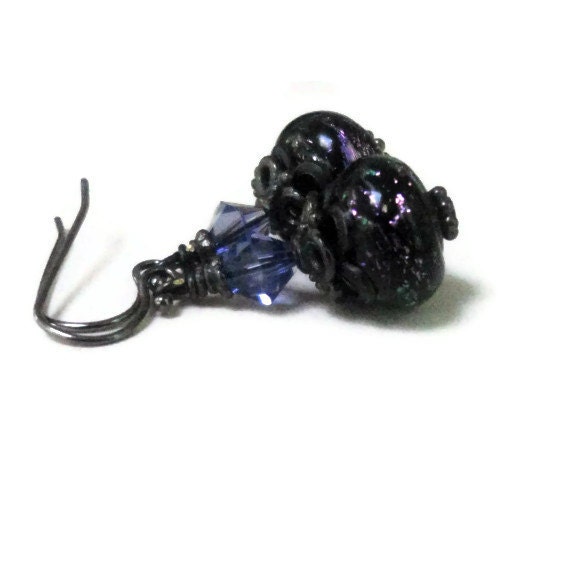 Purple Earrings Fused Dichroic Glass Punk Czech Glass Dichroic Glass Jewelry Purple Grape Drop Earrings