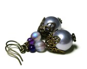 Swarovski Lavender Pearl Earrings Antique Gold Earrings Victorian Filigree Lilac Pearl Dangle Earrings