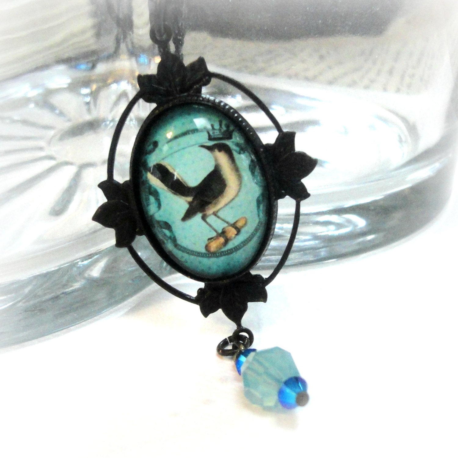 Bird Pendant Necklace Black Bird Victorian Necklace Black Brass Jewelery