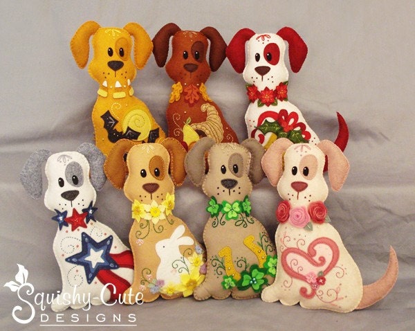 Dog Stuffed Animal Pattern - Felt Plushie Sewing Pattern & Tutorial - Liberty the Patriotic 4th of July Dog - Patriotic Embroidery Pattern
