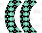 Printable Black and Pick your Color Argyle Cupcake Wrappers, Printable Cupcake Wraps, Cupcake Holders, Black and White Cupcake Cozies