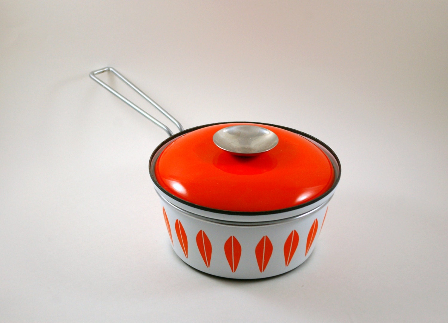 Cathrineholm Lotus Sauce Pan or Dutch Oven in White and Orange