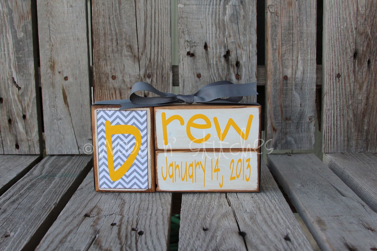 Baby boy girl birth personalized family primitive name blocks wood custom nursery gift shower wedding  . . . great gift or for yourself