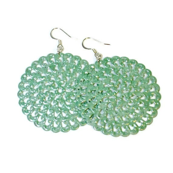 Seafoam Green Earrings, Filigree Jewelry