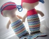 Baby Girl Mermaid Mia and Twin rother Mermaid Milo with Hand Stitched Eyes--Set