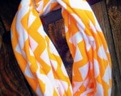 The Chevron Infinity Scarf--Jersey Knit--Soft--Orange Tangerine on White