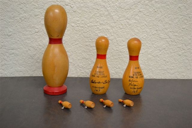 Instant collection of vintage tiny wooden bowling pins