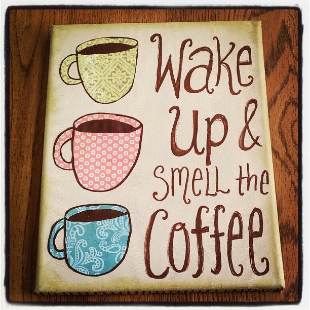 Canvas Wall Art - Wake Up And Smell The Coffee -  Mixed Media Cups Mugs