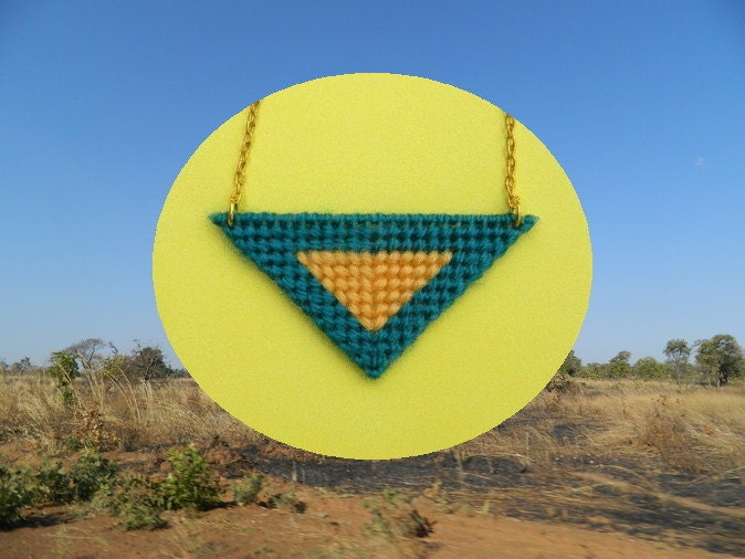 Geometric Triangle Necklace, Yellow and Jade Necklace, Africa Pendant Necklace