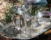 Vintage Footed Chippendale Coffee Tea Set and Georgian Castle Tray Silverplate STUNNING
