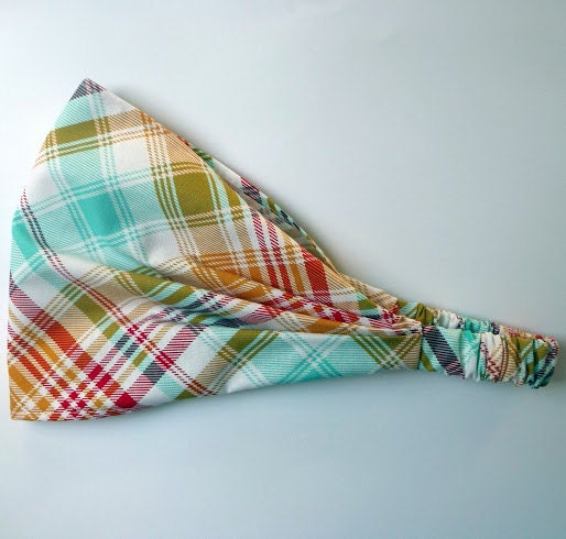 Yoga Headband Cotton Bandana - Joel Dewberry for Free Spirit - Tartan in Poppy fabric