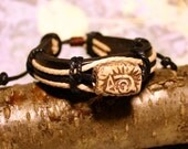 Mens Bracelet Surfer Leather Cotton Tribal Surf Cuff Style Adjustable