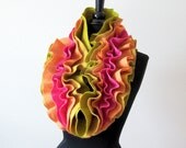 Cowl. Ruffle Scarf. Felted Scarf. Infinity Scarf. Handmade Merino Wool Circle Scarf.