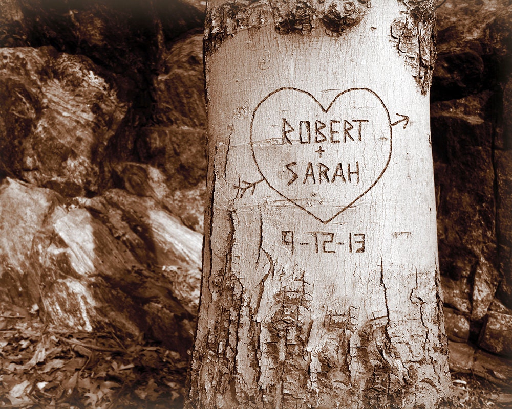 Forever My Love Tree- Personalized Couples Print - Custom Names Carved in Tree- Rustic Wedding Gift,  Custom Anniversary Gift for Him or Her