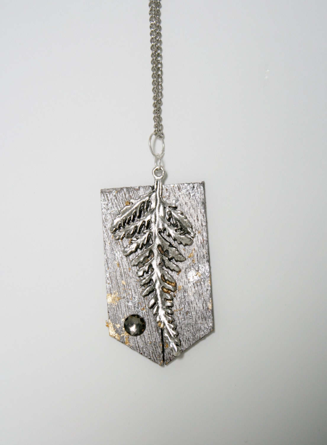 Silver Leaf and Wood Pendant Necklace