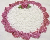 hand dyed thread spring variegated wine rose in white  lace crochet thread spring home decor crocheted doily