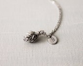 Artichoke Necklace. personalized Initial antique silver artichoke charm